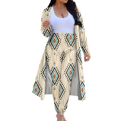 CLP00022 Tribe Design Native American Cardigan Coat Long Pant Set