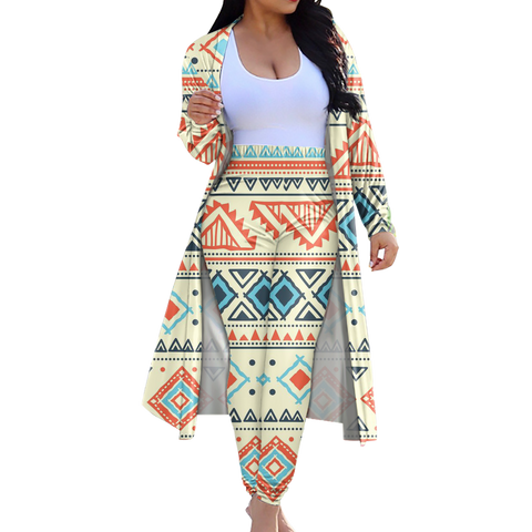 CLP00023 Tribe Design Native American Cardigan Coat Long Pant Set