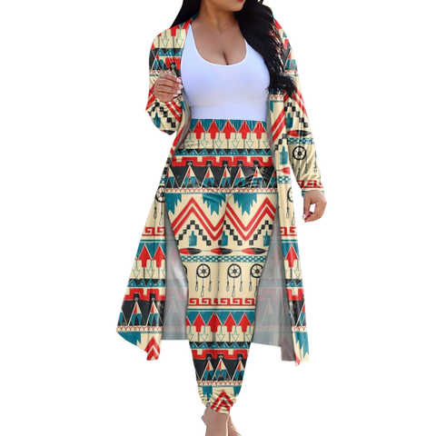 CLP00024 Tribe Design Native American Cardigan Coat Long Pant Set