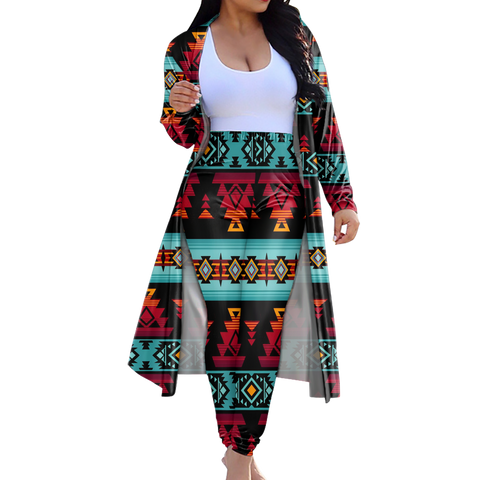 CLP00025 Tribe Design Native American Cardigan Coat Long Pant Set