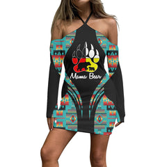 Powwow Store3WDSGA0600012 Pattern Native Women’s Stacked Hem Dress With Short Sleeve