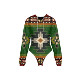 Powwow StoreGBNAT0001 Tribes Pattern Women's Raglan Sleeve Hooded Bodysuit