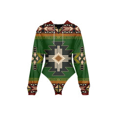 GB-NAT0001 Tribes Pattern Women's Raglan Sleeve Hooded Bodysuit
