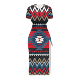 Powwow StoreGBNAT00529 Pattern Native Women's Slit Sheath Dress