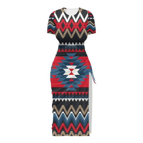 Powwow StoreGBNAT00529 Pattern Native Women's Slit Sheath Dress