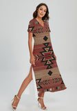 Powwow Storegb nat00334 02 pattern native v neck dress with side slit