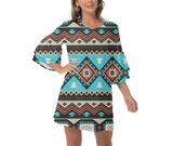 Powwow StoreGBNAT00319 Native  Design Print Women's VNeck Dresss