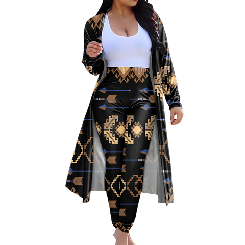 CLP00028 Tribe Design Native American Cardigan Coat Long Pant Set