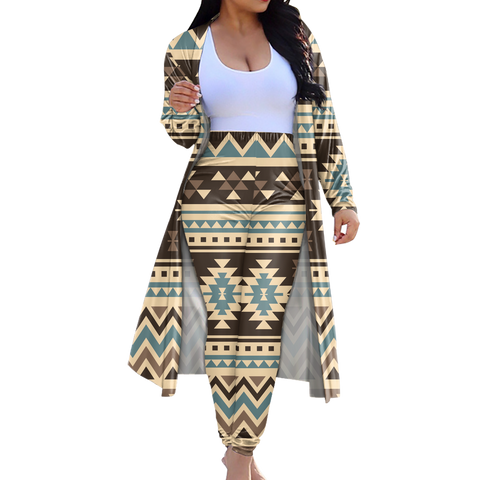 CLP00030 Tribe Design Native American Cardigan Coat Long Pant Set