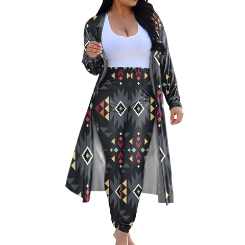 CLP00031 Tribe Design Native American Cardigan Coat Long Pant Set