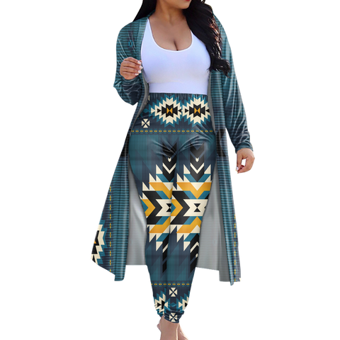 CLP00032Tribe Design Native American Cardigan Coat Long Pant Set