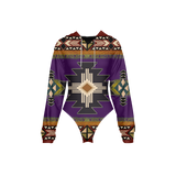 Powwow StoreGBNAT000104 Tribes Pattern Women's Raglan Sleeve Hooded Bodysuit