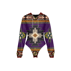 GB-NAT0001-04 Tribes Pattern Women's Raglan Sleeve Hooded Bodysuit