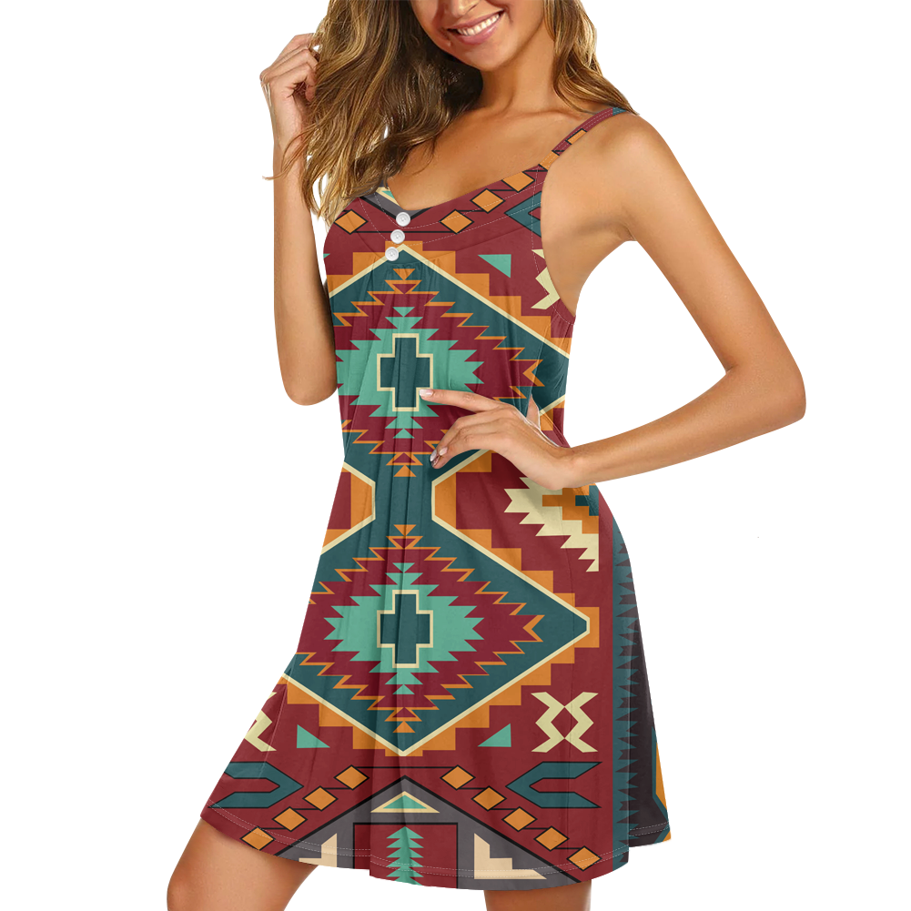 Powwow StoreGBNAT00061 Pattern Native Guinea Style Maxi Strappy Dress