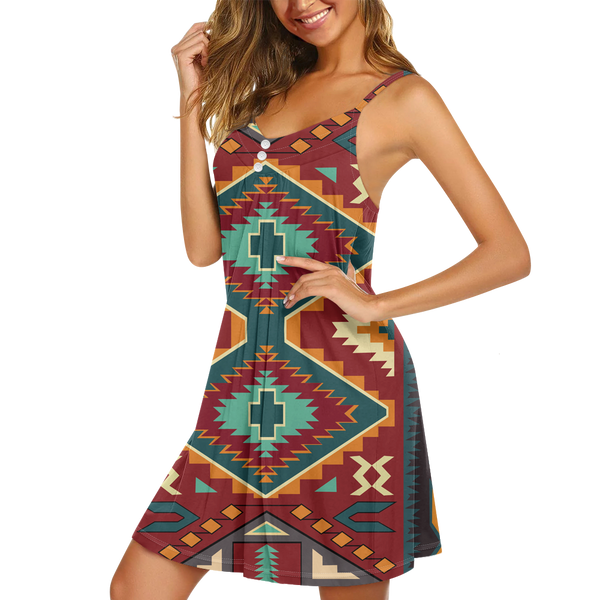 GB-NAT00061 Pattern Native Guinea Style Maxi Strappy Dress – Powwow Store