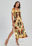 Powwow Storegb nat00022 pattern native v neck dress with side slit