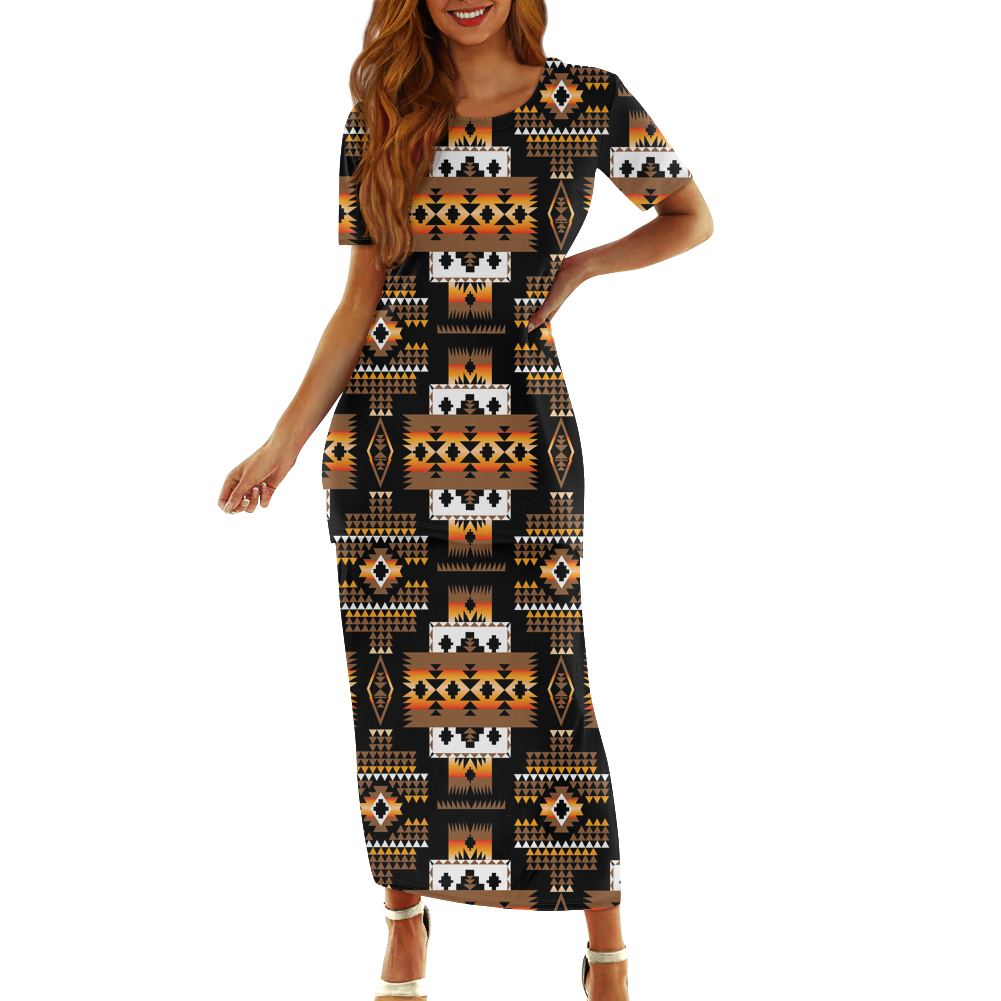 Powwow StoreGBHS00024 Pattern Native Guinea Style Maxi Dress Set