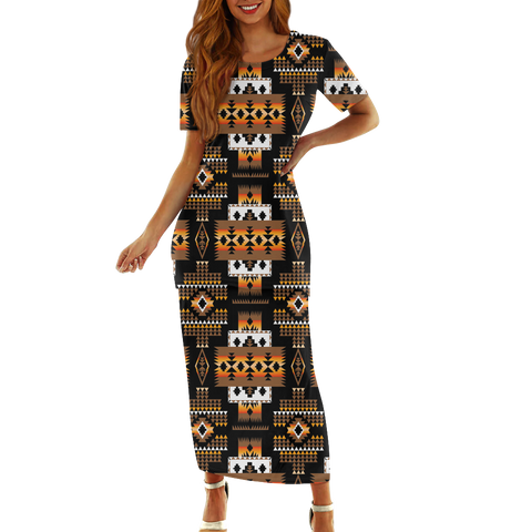 Powwow StoreGBHS00024 Pattern Native Guinea Style Maxi Dress Set