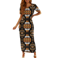 Powwow StoreGBHS00024 Pattern Native Guinea Style Maxi Dress Set