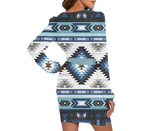 Powwow Storegb nat00528 pattern native long sleeve dress with waist belt