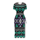 Powwow StoreGBNAT00578 Pattern Native Women's Slit Sheath Dress