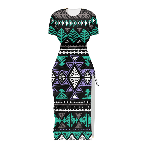 Powwow StoreGBNAT00578 Pattern Native Women's Slit Sheath Dress