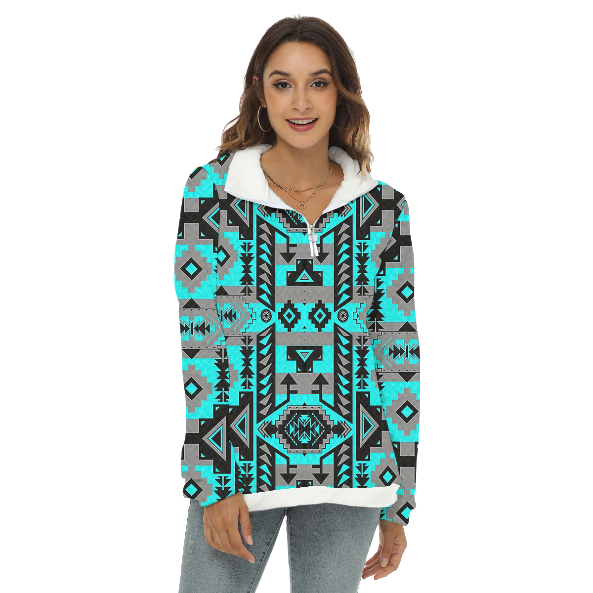 Powwow StoreGBNAT00626 Native American Women's Borg Fleece Sweatshirt
