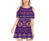 Powwow StoreGBNAT0054902 Pattern Native Women's Cold Shoulder Oneck Dress