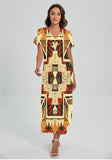 Powwow StoreGBNAT00022 Pattern Native Vneck Dress With Side Slit