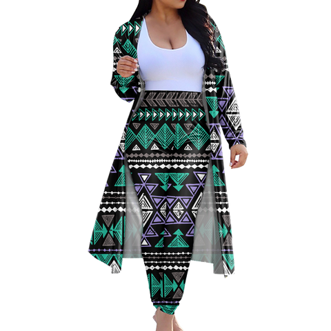 CLP00035 Tribe Design Native American Cardigan Coat Long Pant Set