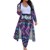 GB-NAT00380 Purple Tribe  Native American Cardigan Coat Long Pant Set