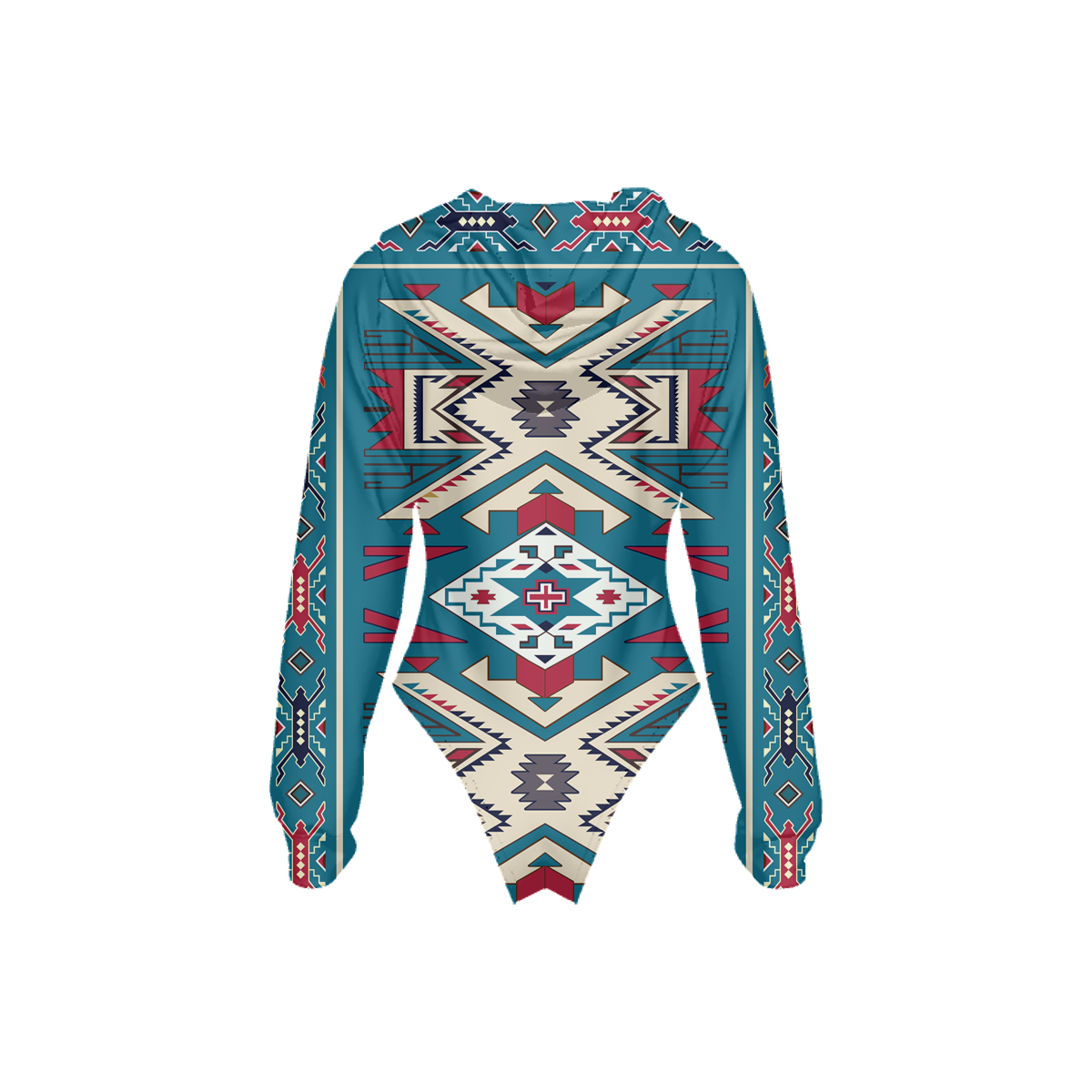 GB-NAT0003 Tribes Pattern Women's Raglan Sleeve Hooded Bodysuit