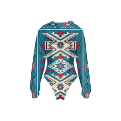 GB-NAT0003 Tribes Pattern Women's Raglan Sleeve Hooded Bodysuit