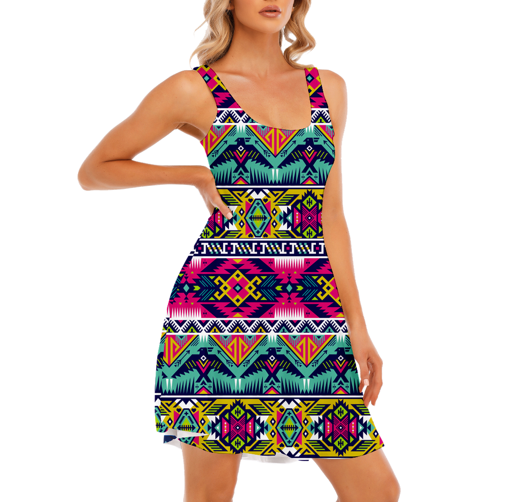 Powwow StoreGBNAT00071 Pattern Native Women's Tank Vest Dress