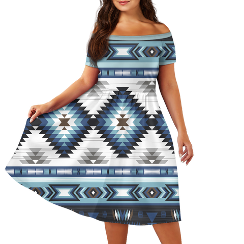 Powwow StoreGBNAT00528 Pattern Native Off Shoulder Short Sleeved Dress