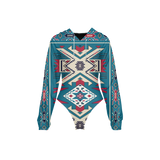 Powwow StoreGBNAT0003 Tribes Pattern Women's Raglan Sleeve Hooded Bodysuit