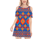 GB-NAT00520 Pattern Native Women's Cold Shoulder O-neck Dress