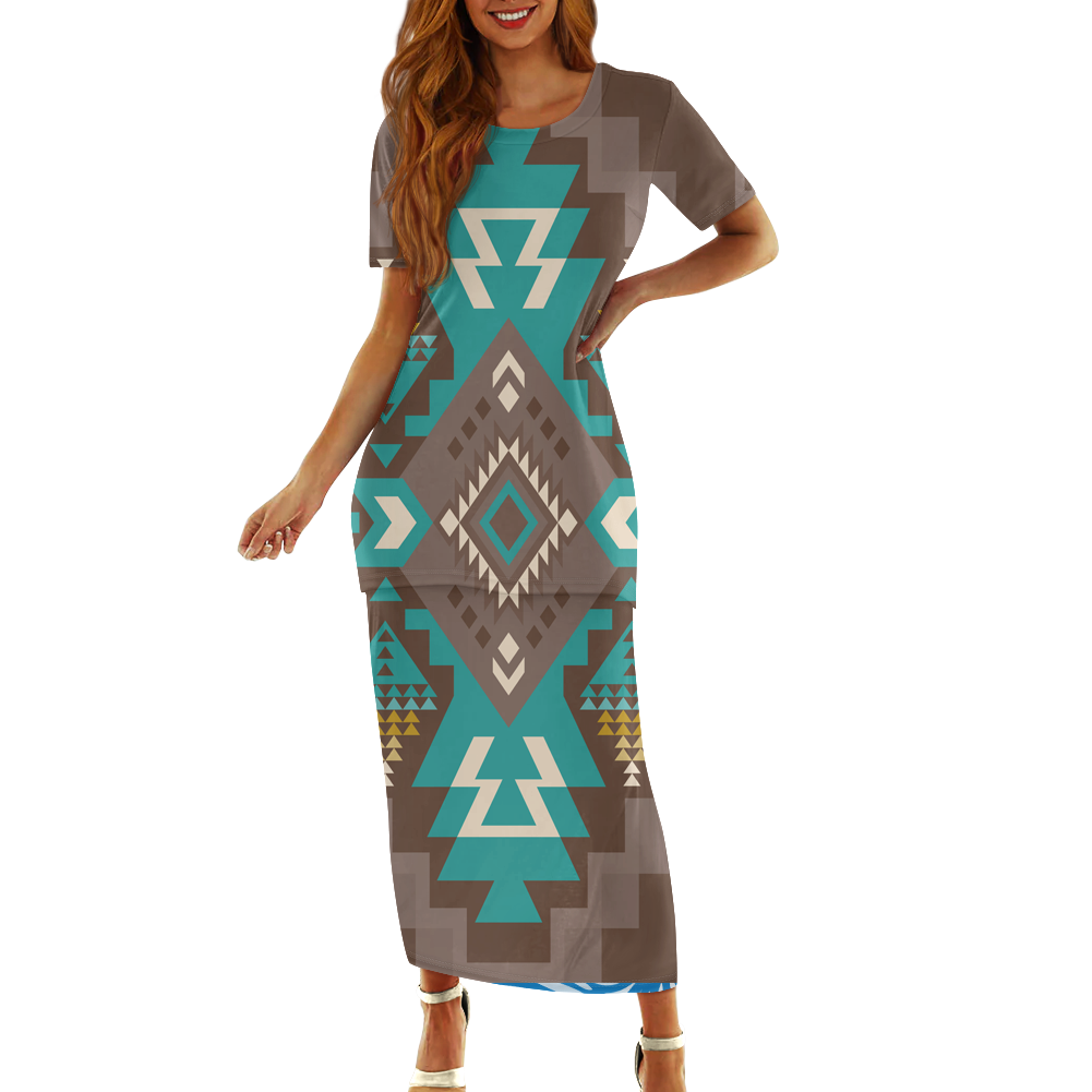 Powwow StoreGBNAT0053801 Pattern Native Guinea Style Maxi Dress Set