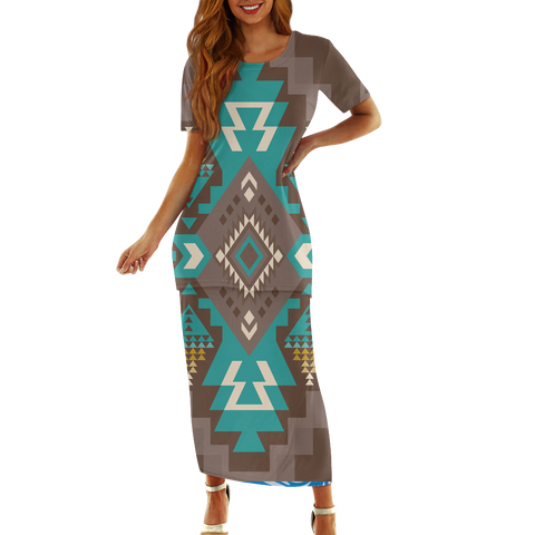 Powwow StoreGBNAT0053801 Pattern Native Guinea Style Maxi Dress Set