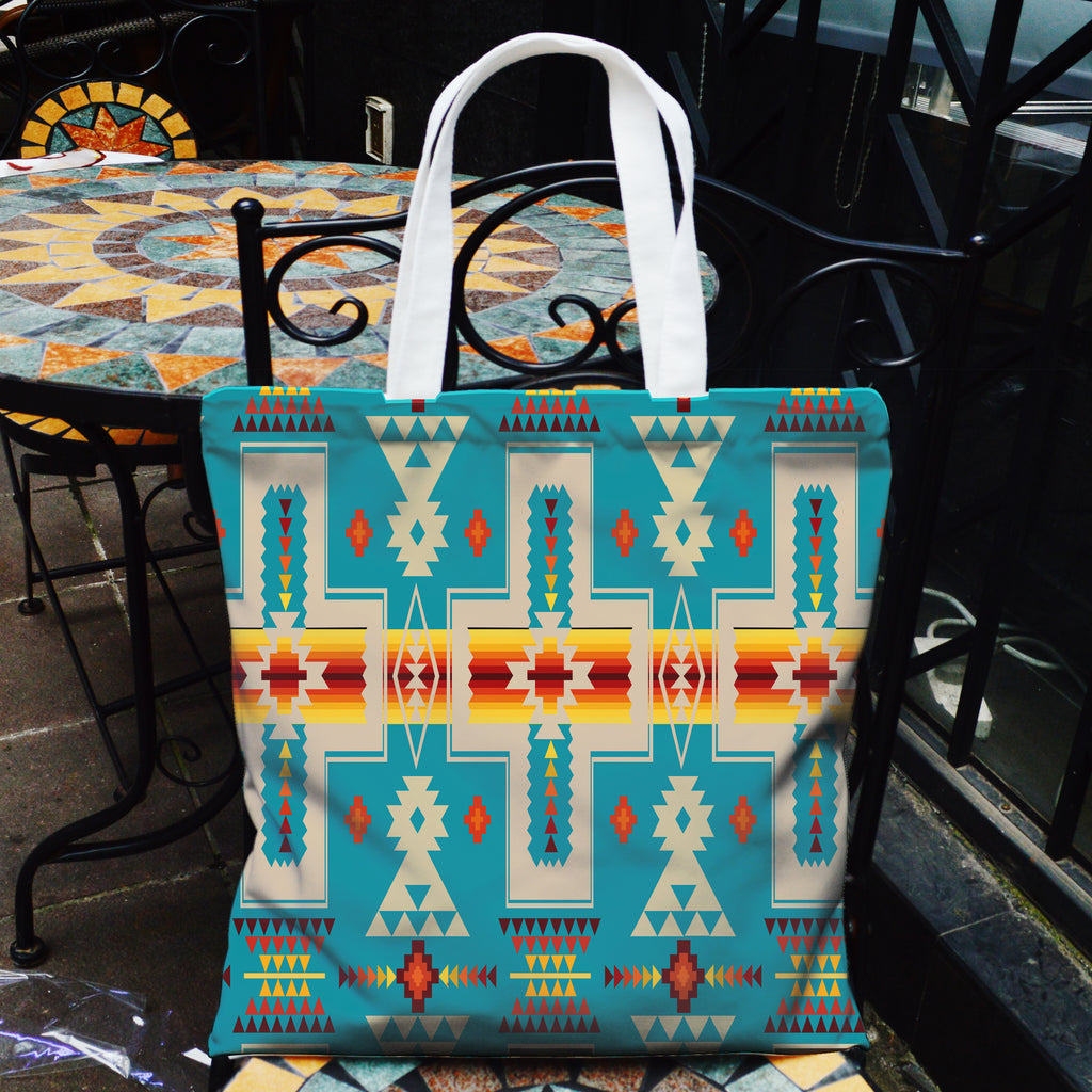 Powwow StoreGBNAT0006205 White Tribes Pattern Native American Pocket Canvas Bag