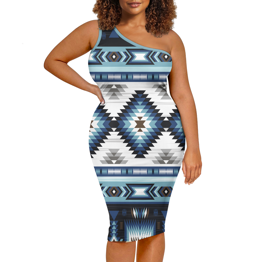 Powwow StoreGBNAT00528  Pattern Native Women's OneShoulder Slim Dress