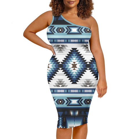 Powwow StoreGBNAT00528  Pattern Native Women's OneShoulder Slim Dress