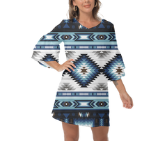 Powwow StoreGBNAT00528 Native  Design Print Women's VNeck Dresss
