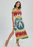 Powwow Storegb nat00077 pattern native v neck dress with side slit