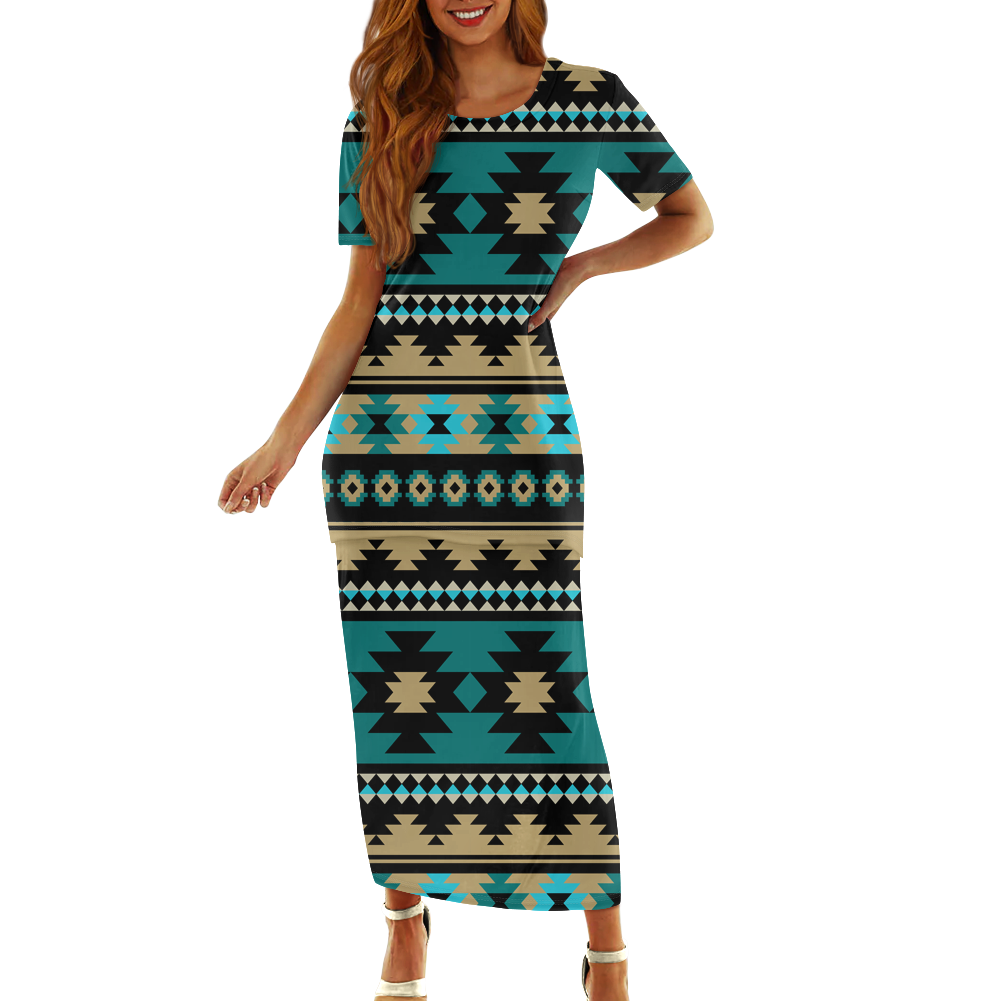Powwow StoreGBNAT00509 Pattern Native Guinea Style Maxi Dress Set
