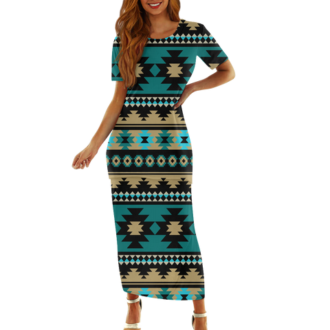 Powwow StoreGBNAT00509 Pattern Native Guinea Style Maxi Dress Set