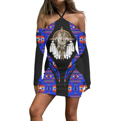 Powwow Store3WDSGA0600015 Pattern Native Women’s Stacked Hem Dress With Short Sleeve