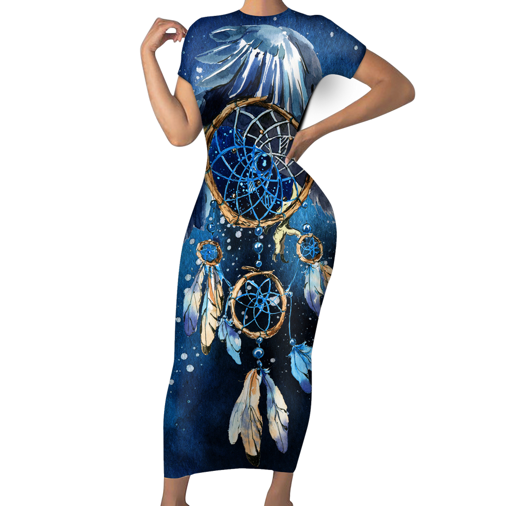 Powwow StoreGBNAT00065  Native Tribes Pattern Native American ShortSleeved Body Dress