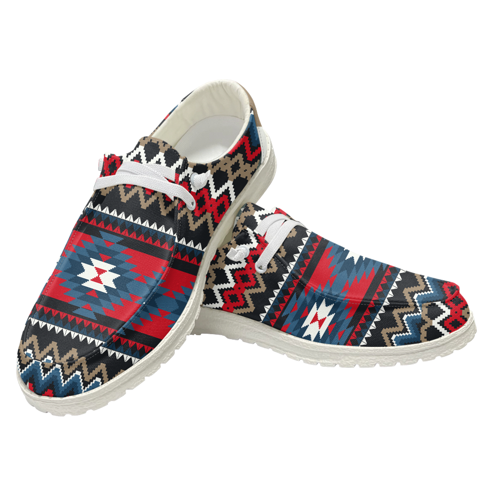 Powwow StoreGBNAT00529 Pattern Native Lace Up Loafers