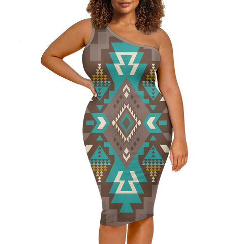 Powwow StoreGBNAT0053801 Pattern Native Women's OneShoulder Slim Dress